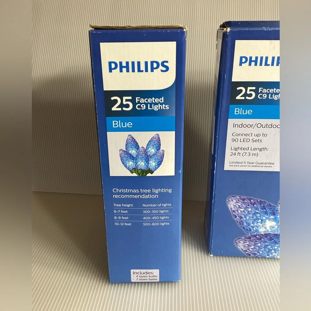 Set of 2 Philips 25 Blue Faceted C9 Lights